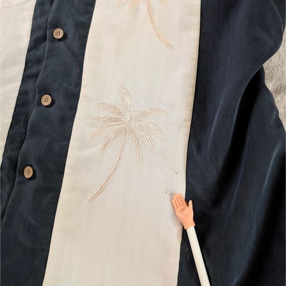 Bamboo Cay Pacific Palms Button Down Shirt Men's Medium Black Cream Paneled - Picture 8 of 8